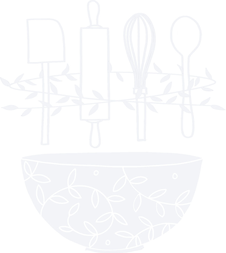 Logo - Bowl with baking tools and leaves holding them together
